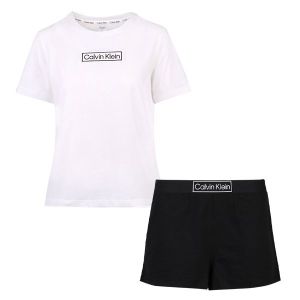 Womens White/Black Heritage Lounge T Shirt + Short Set
