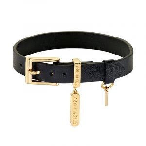 Womens Gold/Black/Crystal Brielli Buckle Leather Bracelet