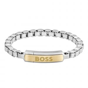 BOSS Bracelet Mens Silver/Gold Devon Box Chain Bracelet