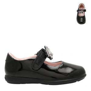 Girls Black Patent Blossom 2 Loop Unicorn G Fit Shoes (25-35)