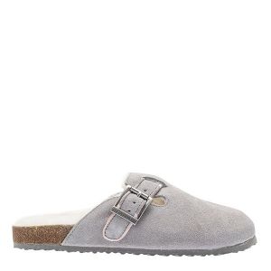Womens Grey Suede Nellie Buckle Slippers