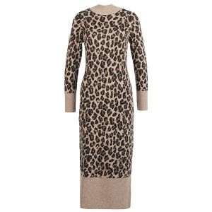 Barbour International Dress Womens Mulit/Leopard Agusta Midi Knit Dress