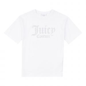 Juicy Couture T Shirt Girls Bright White Diamante Boyfriend 