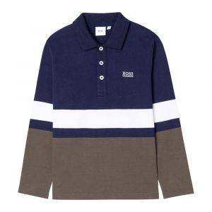 Boys Dark Blue Colourblock L/s Polo Shirt