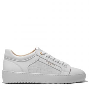 Mens White Leather Venice Woven Emboss Trainers