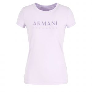 Armani Exchange T Shirt Womens Violet Sky Glitter Logo S/s T Shirt 