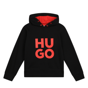 HUGO Boys Black Large Logo Hoodie