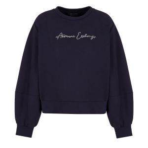Armani Exchange Sweatshirt Womens Navy Diamante Script Logo Sweatshirt