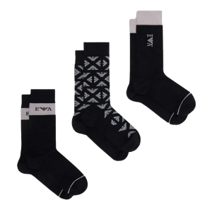 Emporio Armani Bodywear Socks Mens Black Eagles 3 Pack Sock Gift Set
