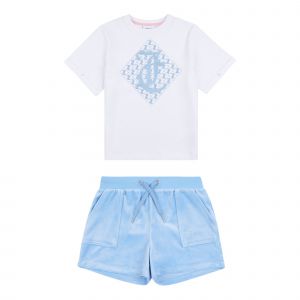 Juicy Couture Set Girls White/Blue Diamond Tee + Shorts Set