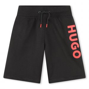 HUGO Sweat Shorts Boys Black Branded Leg Sweat Shorts