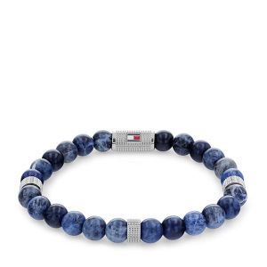 Tommy Hilfiger Bracelet Mens Blue/Silver Beaded Stone