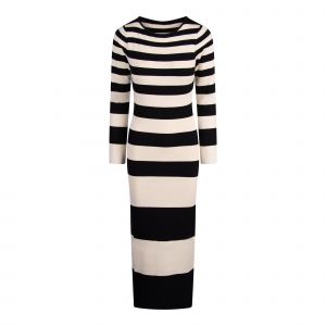 Pretty Lavish Dress Womens Black + Beige Mila Striped Knit Midi Dress