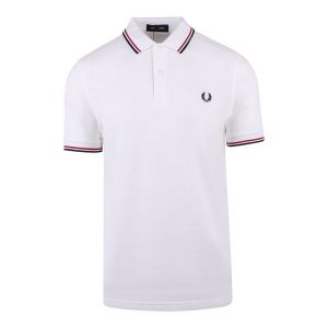 Fred Perry Polo Mens White/Bright Red/Navy Twin Tipped S/s