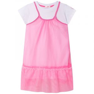 Girls White/Pink Net Overlay Dress
