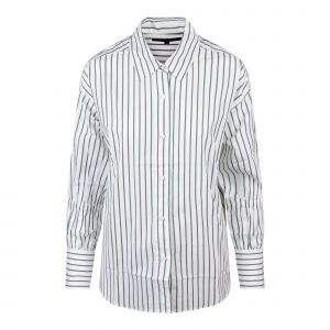 French Connection Shirt Womens Linen White/Forest Rhodes Poplin Stripe Shirt