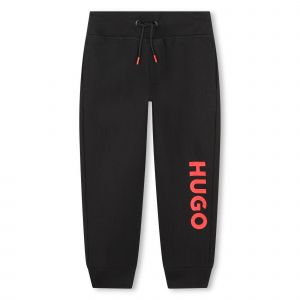 HUGO Sweat Pants Boys Black Branded Leg Sweat Pants