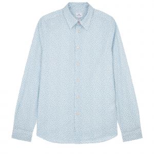 Mens Blue Sunflower Print Tailored L/s Shirt