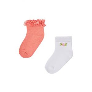 Infant Coral/White 2 pack Floral Socks