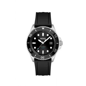 Mens Black/Silver Ace Silicone Strap Watch