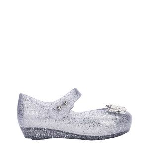 Girls Silver Glitter Mini Ultragirl Flower Shoes (4-9)