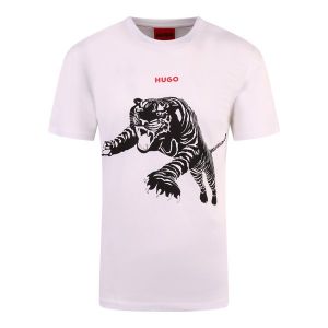 HUGO T Shirt Mens White Darpione Tiger S/s T Shirt