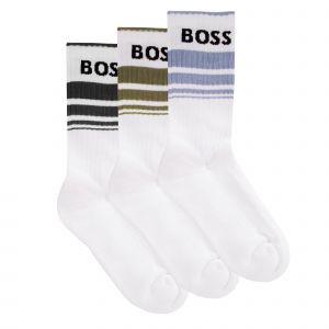 BOSS Socks Mens White 3PK Rib Stripe Socks 