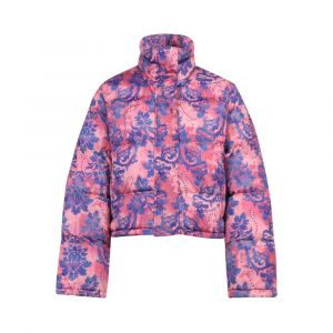 Womens Rose Tapestry Print Cropped Puffer Coat