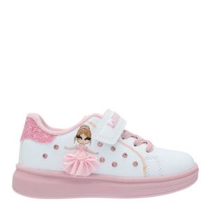 Girls White/Pink Mille Stelle Velcro Dress Trainers