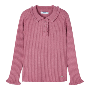 Mayoral Polo Top Girls Orchid Ribbed Knit Long Sleeve Polo Top