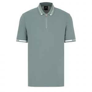 Armani Exchange Polo Shirt Mens Balsam Green Logo Collar Zip S/s Polo 
