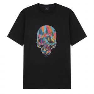 Mens Black Multi Colour Skull Reg Fit S/s T Shirt